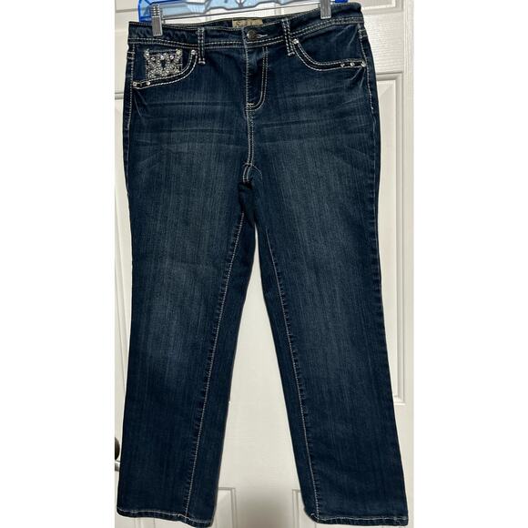 Earl Jean‎ Women's Mid Rise Embellished Embroidered Pockets Jeans Size 10P - Picture 1 of 5